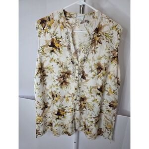 Van Heusen Studio XXLarge Women's Sleeveless Floral Linen Rayon Button-Up Shirt